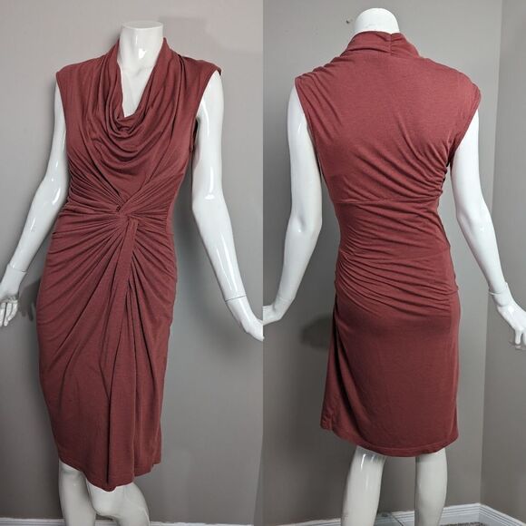 Mango body con cowl neck gathered rushed jersey knit dress Small - Picture 1 of 8